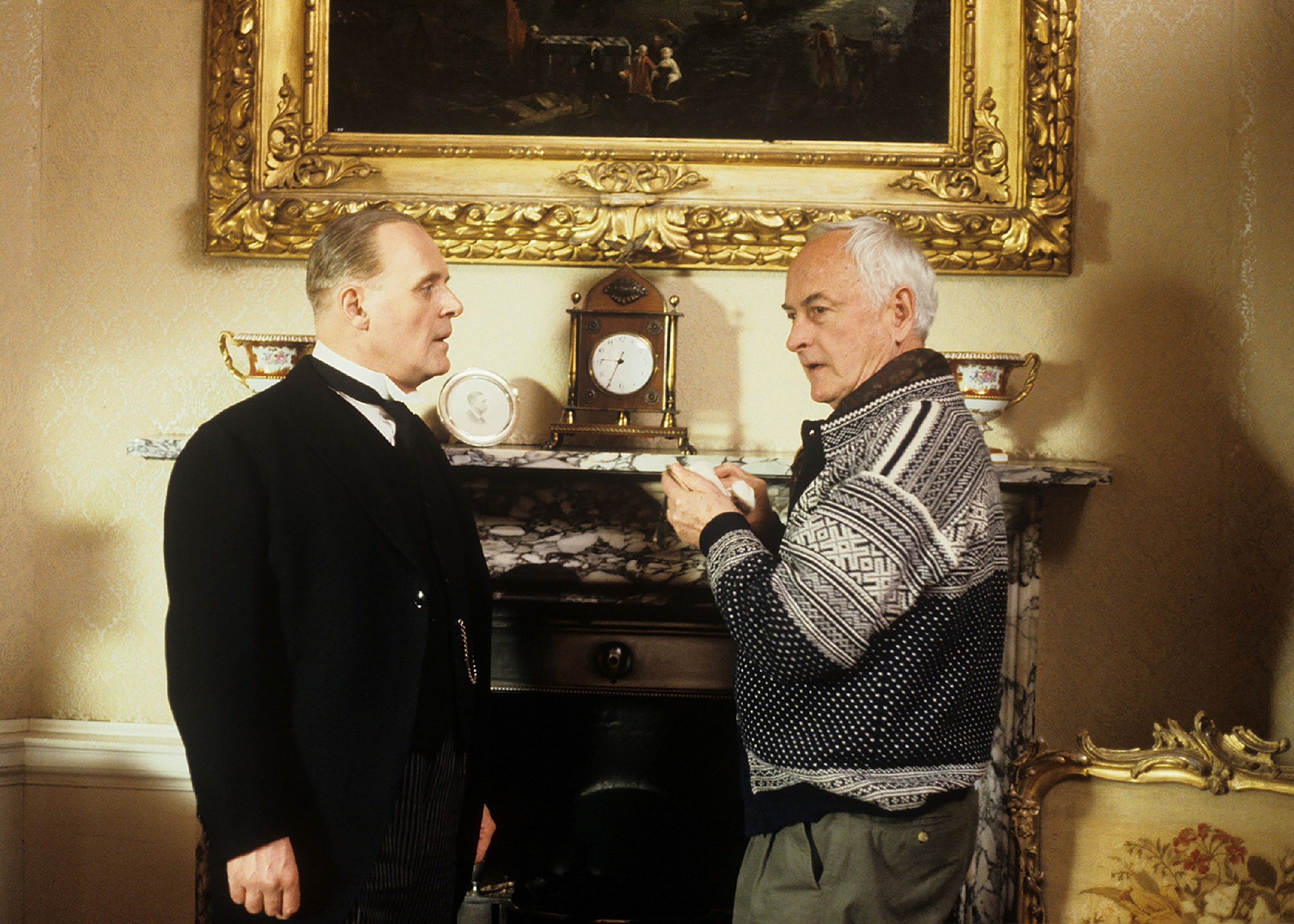 James Ivory with Anthony Hopkins filming 1993's The Remains of the Day. Credit: Derrick Santini